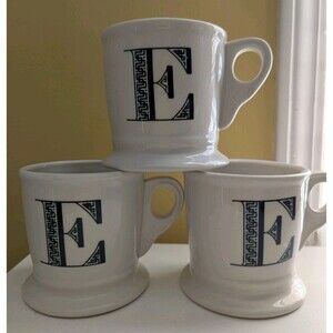Lot 3 ANTHROPOLOGIE Monogram Mug Personalize Coffee Cup Initial Letter E Shaving